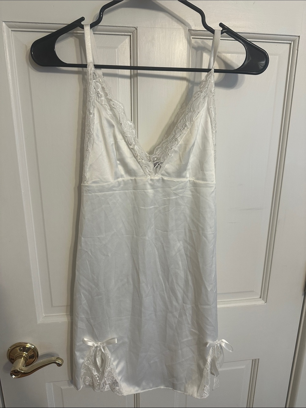 Elegant White Lace-Trim Satin Slip